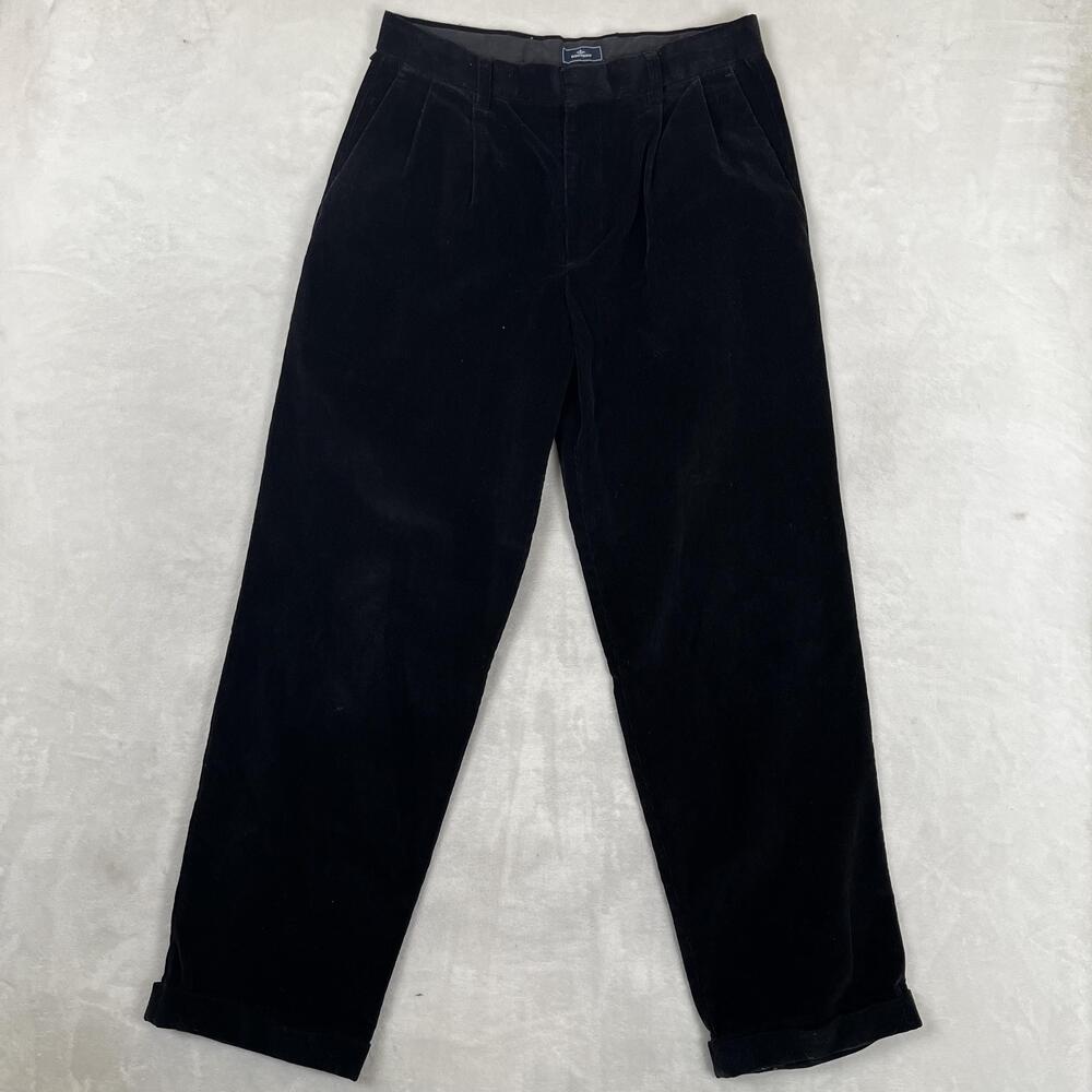 Vintage Dockers Pants Mens 32x32 Black Corduroy Pleated Relaxed Fit Straight Leg